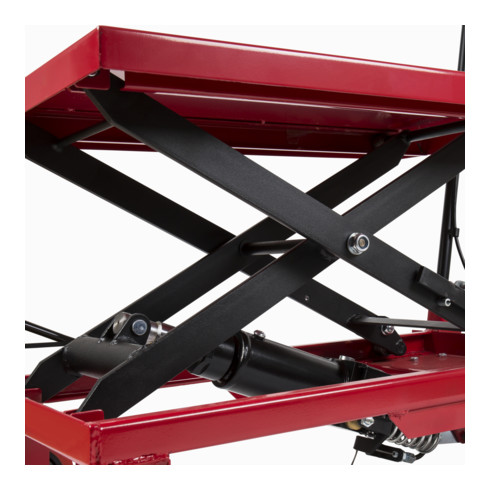 Chariot à ciseaux à plate-forme élévatrice STIER, capacité de charge 150 kg, avec poignée repliable
