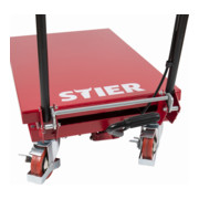 Chariot à ciseaux à plate-forme élévatrice STIER, capacité de charge 150 kg, avec poignée repliable-5