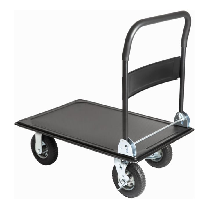 Chariot à plate-forme rabattable STIER, capacité de charge 350 kg, avec pneumatiques