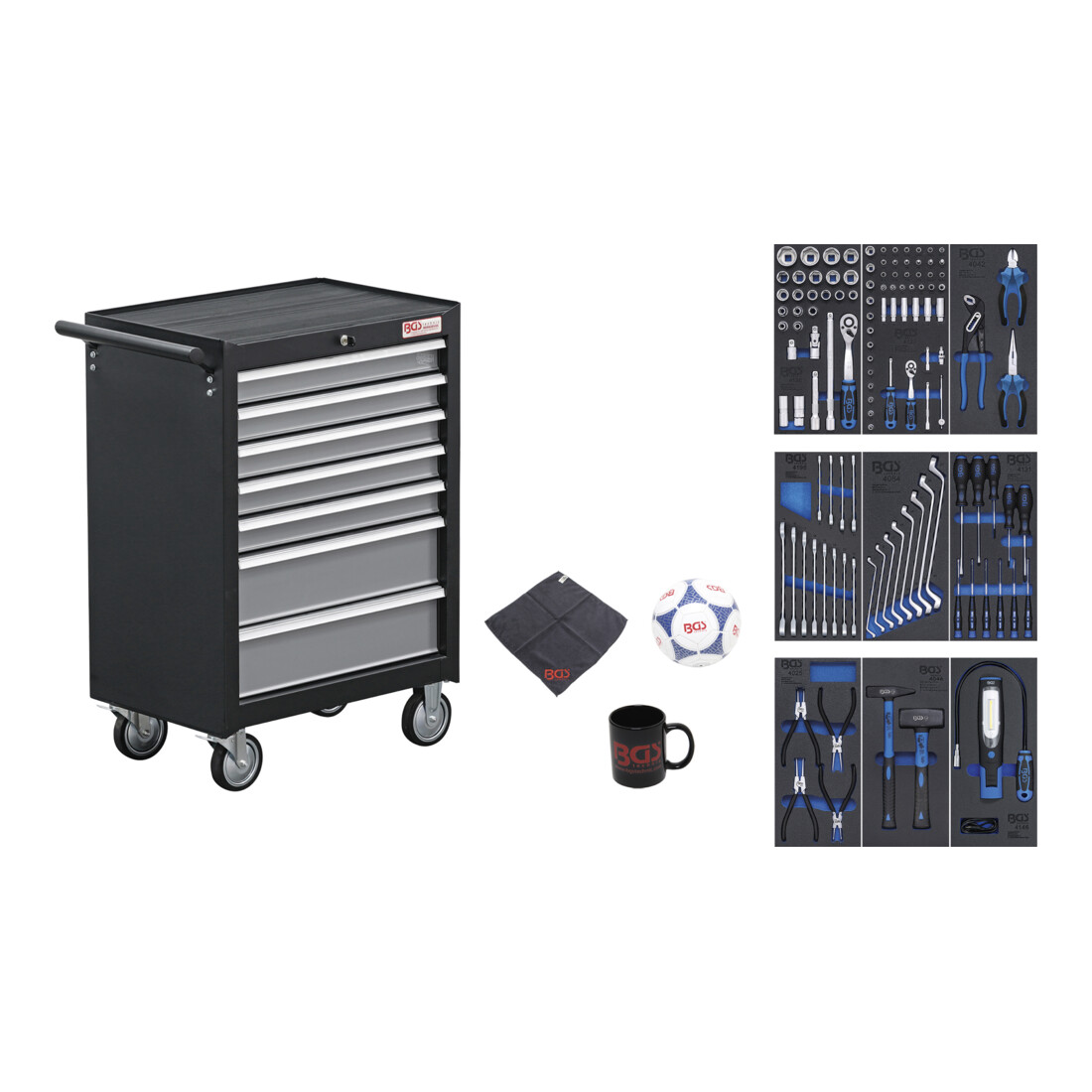 Chariot d'atelier BGS 7 tiroirs avec 120 outils