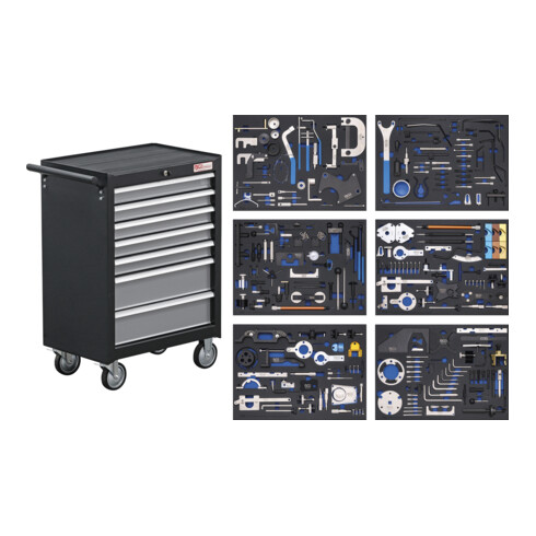 Chariot d'atelier BGS 7 tiroirs avec kit d'outils de réglage du moteur