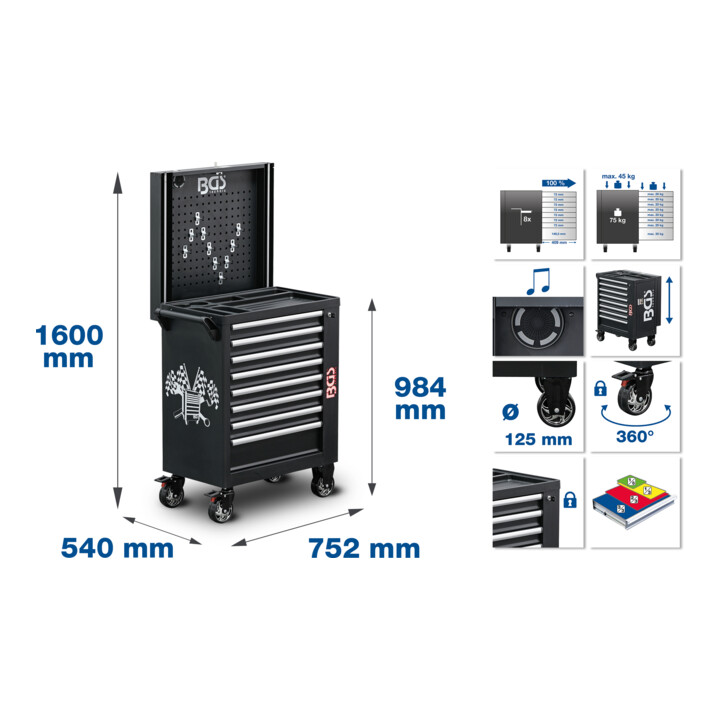 Chariot d'atelier BGS 8 tiroirs vides