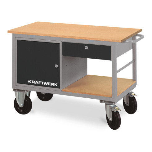 Chariot d'atelier Kraftwerk avec 1 boîte à tiroirs, 1 tiroir et 1 étagère, 835x1300x600 mm, 83 KG