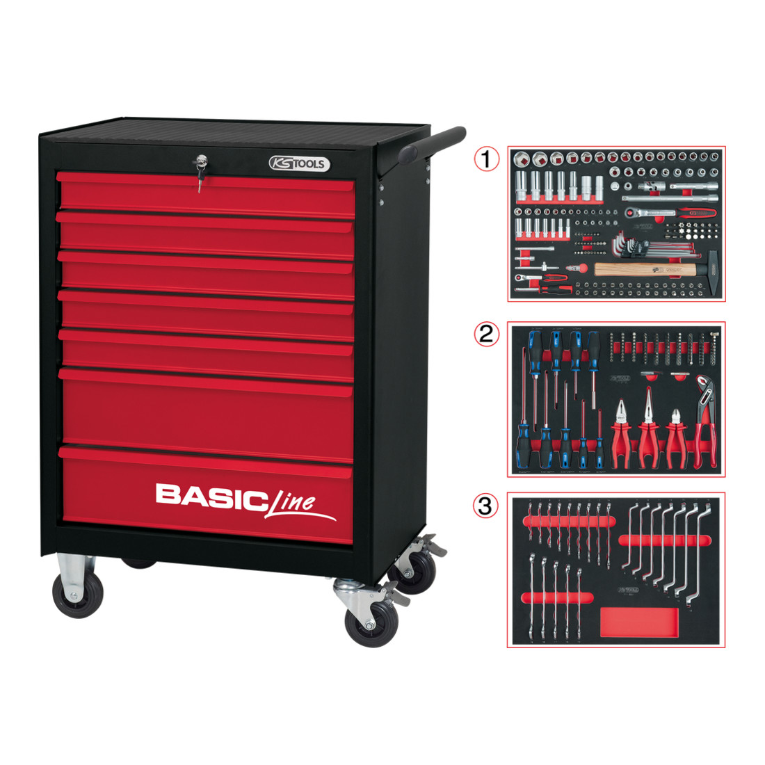 Chariot d'atelier KS Tools BASIC noir-rouge avec paquet d'inserts STARTER