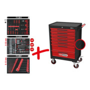 Chariot d'atelier KS Tools ECOline NOIR/ROUGE avec 7 tiroirs et 215 outils de qualité