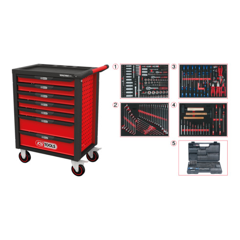 Chariot d'atelier KS Tools RACINGline NOIR/ROUGE avec 7 tiroirs et 515 outils Premium
