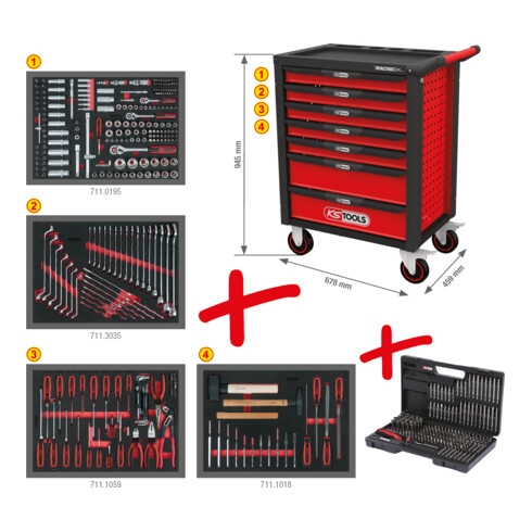 Chariot d'atelier KS Tools RACINGline NOIR/ROUGE avec 7 tiroirs et 515 outils Premium