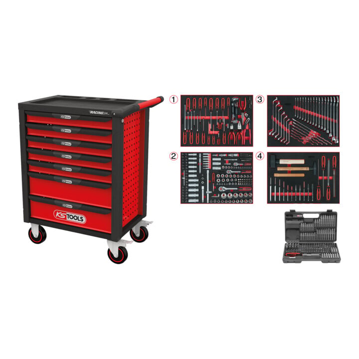 Chariot d'atelier KS Tools RACINGline NOIR/ROUGE avec 7 tiroirs et 515 outils Premium