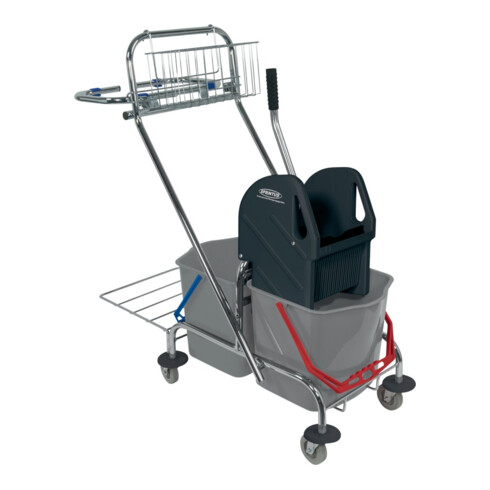 Chariot de nettoyage 2 seaux de 17 l, presse, corbeille tube en acier SPRINTUS