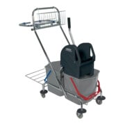 Chariot de nettoyage 2 seaux de 17 l, presse, corbeille tube en acier SPRINTUS