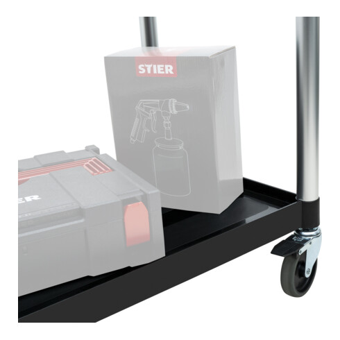 Chariot de service STIER avec 2 étagères, 750 mm de longueur x 460 mm de largeur x 825 mm de hauteur