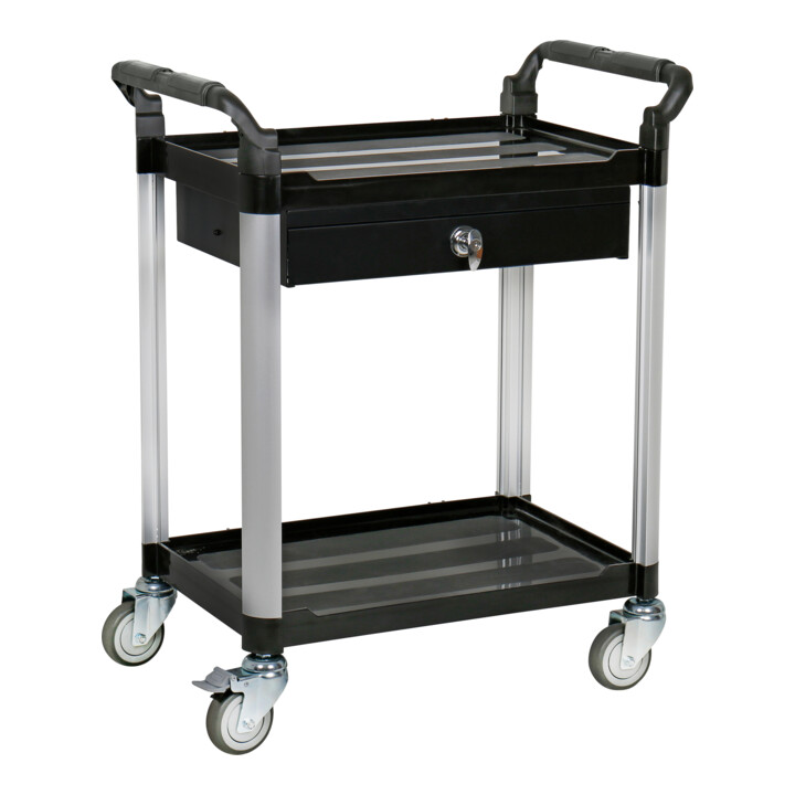Chariot de service STIER avec 2 étagères et un tiroir, 750 mm de long x 460 mm de large x 925 mm de haut