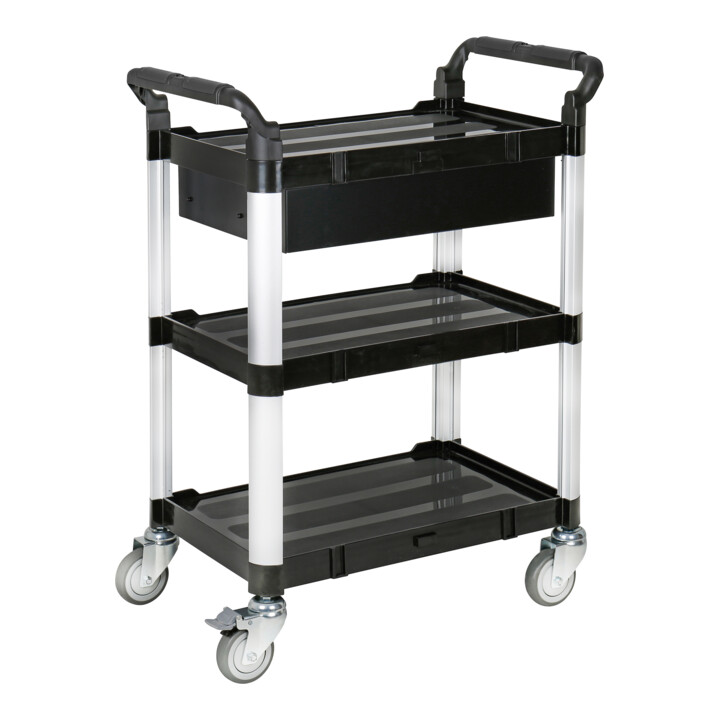 Chariot de service STIER avec 3 étagères et un tiroir, 750 mm de long x 460 mm de large x 980 mm de haut