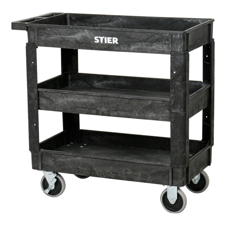 Chariot polyvalent en plastique STIER avec 3 plateaux, 250 kg, LxlxH 870x430x850 mm