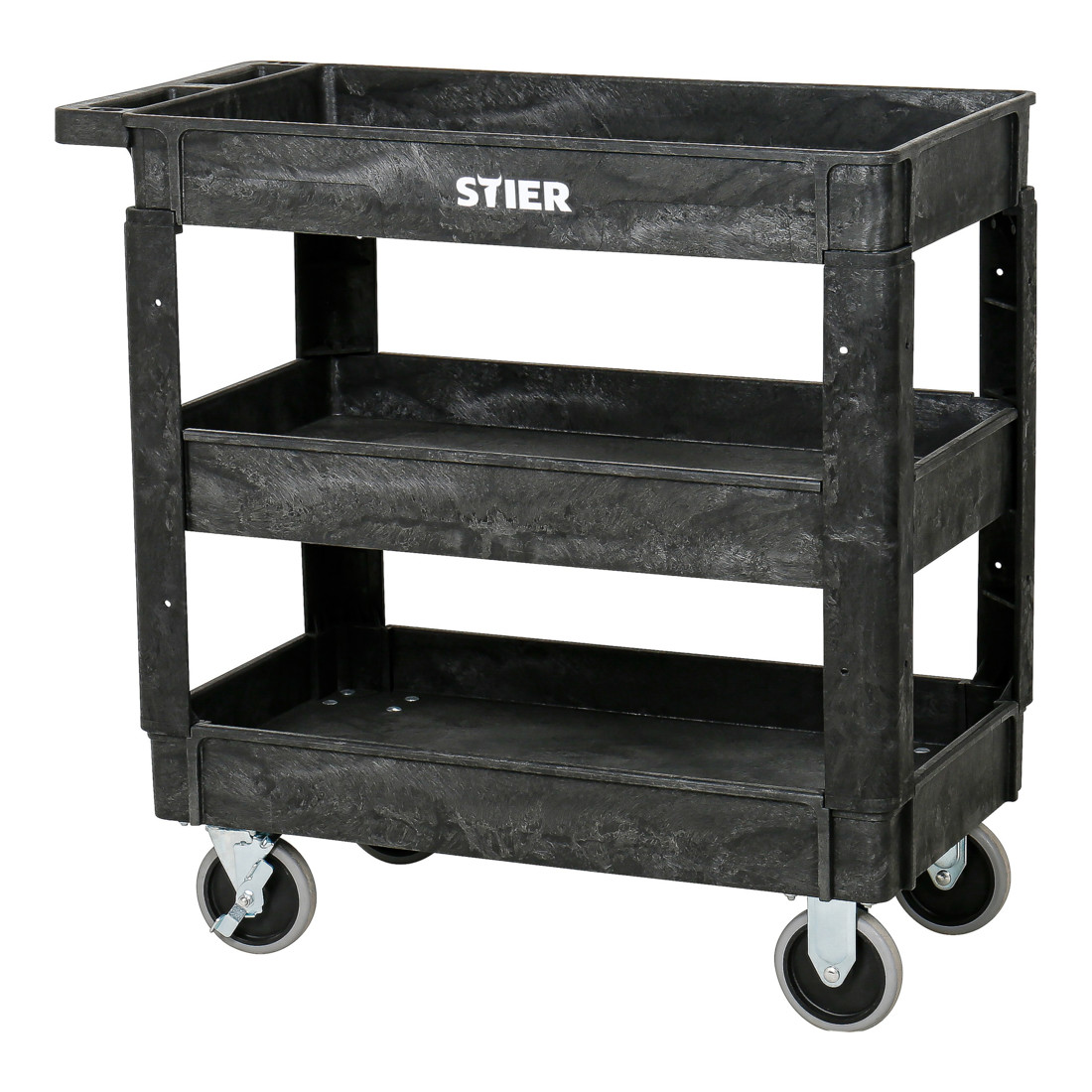 Chariot polyvalent en plastique STIER avec 3 plateaux, 250 kg, LxlxH 870x430x850 mm
