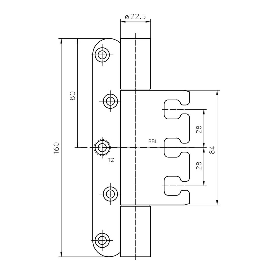 Charnière d'objet VARIAT VX 7939/160 VA ma 200kg 200kg 200kg 22,5mm DIN L/R porte fixe