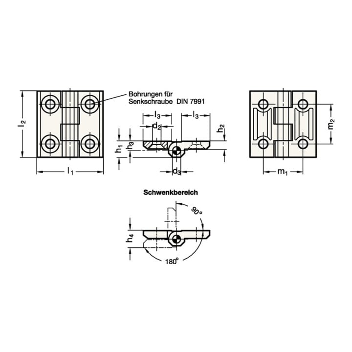Charnière GN 237 H. 60 mm l. 60 mm épaisseur 2 mm zinc-moulé sous pression avec