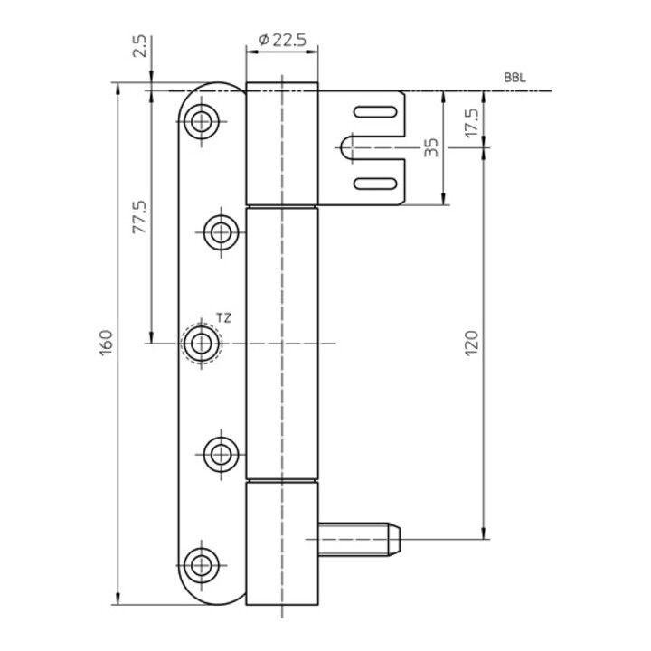 Charnière VARIANT VARIANT VN 8938/160 U VA ma née 160kg 22,5mm DIN L porte fixe
