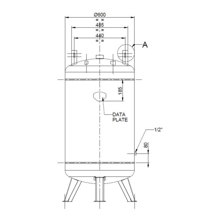 Chaudière à air comprimé Aerotec 270 L verticale avec pattes de montage- 11 bar AD2000 SANS kit de montage