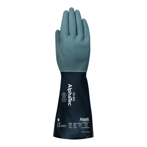 Chemiehandschuhe AlphaTec 53-001 Gr.8 grau/schwarz EN 388,EN 374,EN 407 6 PA