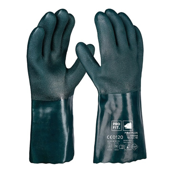 Chemikalienschutzhandschuh Pirat Gr.10 grün PVC EN388,EN ISO374-1 PSAIII PRO FIT