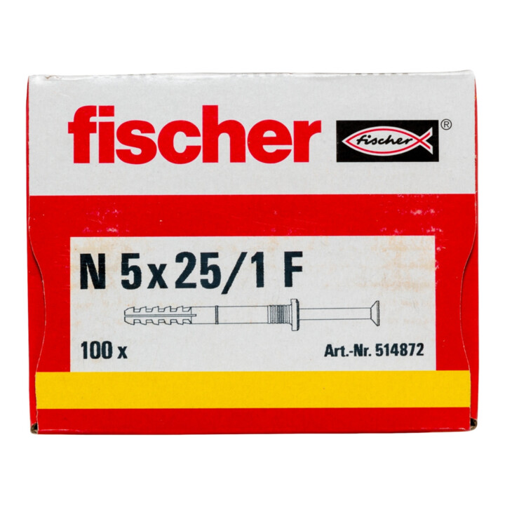 Cheville à frapper N 5 x 25/1 F (100) avec collerette plate et clou à empreinte pozi en acier électrozingué fischer