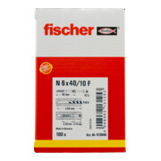 Cheville à frapper N 6 x 40/10 F (100) avec collerette épaisse et clou tête fraisée Fischer-5