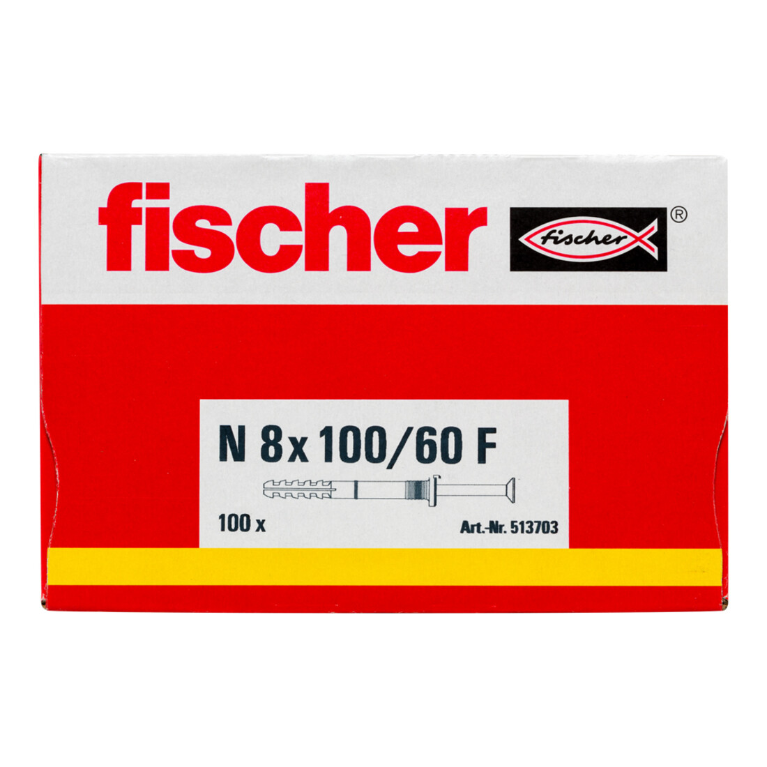 Cheville à frapper N 8 x 100/60 F (100) avec collerette épaisse et clou tête fraisée fischer
