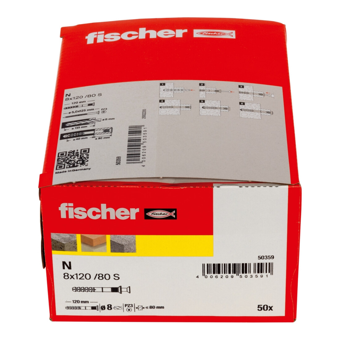 Cheville à frapper N 8 x 120/80 S à collerette fraisée et clou en acier électrozingué fischer