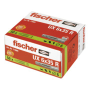 Cheville universelle fischer UX 6 x 35 R avec collerette dans le carton