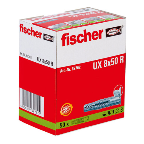 Cheville universelle fischer UX 8 x 50 R avec collerette dans le carton