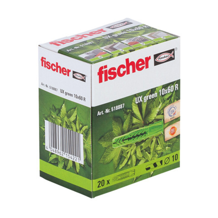 Cheville universelle fischer UX Green 10 x 60 R avec collerette