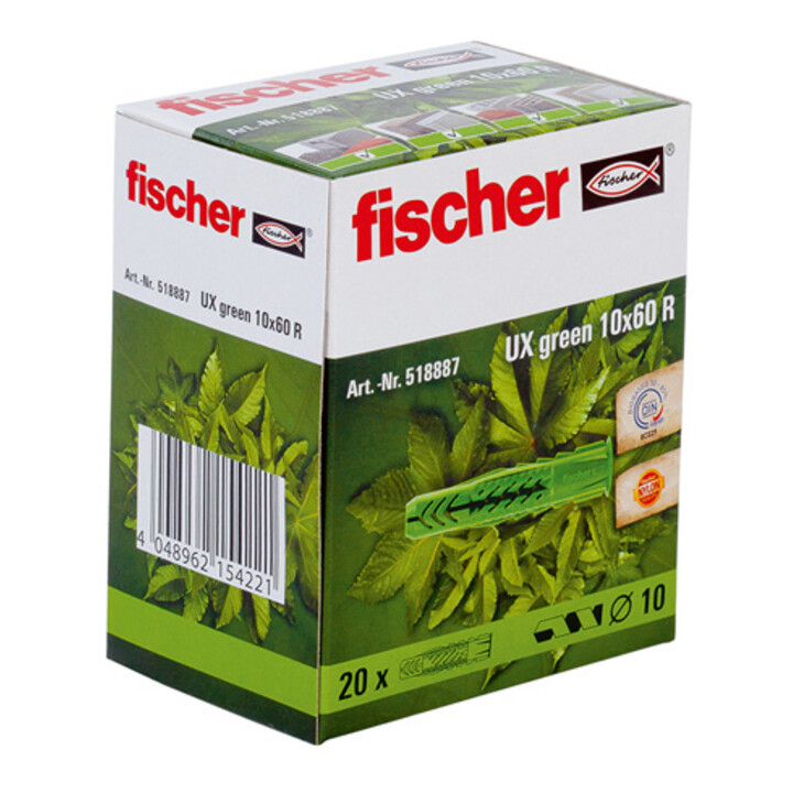 Cheville universelle fischer UX Green 10 x 60 R avec collerette