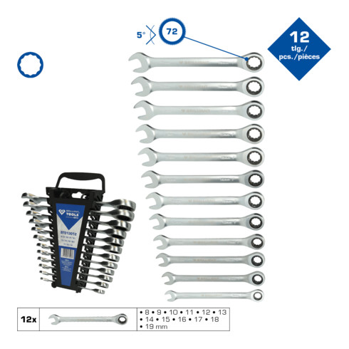 Chiave a cricchetto Brilliant Tools, 12 pz