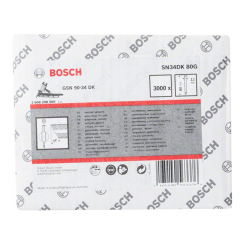 Bosch Chiodo a nastro con testa a D SN34DK 80G 3,1mm 80mm, zincato, liscio