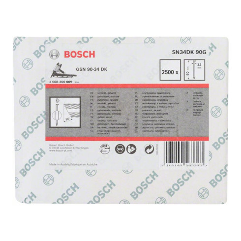 Bosch Chiodo a nastro con testa a D SN34DK 90G 3,1mm 90mm, zincato, liscio
