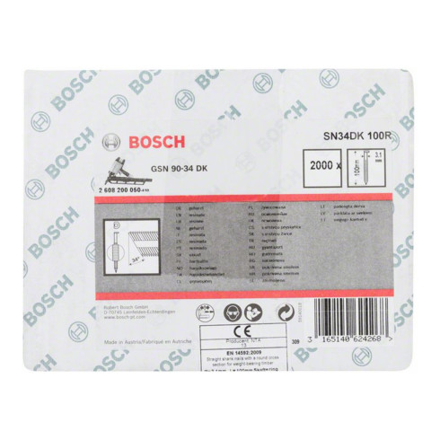 Bosch Chiodo a nastro con testa a D SN34DK 100R 3,1mm 100mm, vuoto