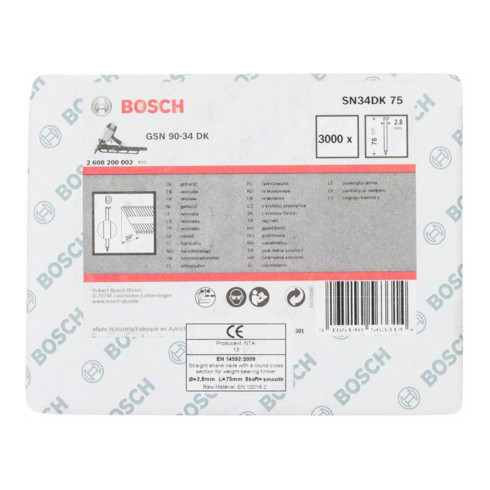 Bosch Chiodo a nastro con testa a D SN34DK 75 2,8mm 75mm, liscio