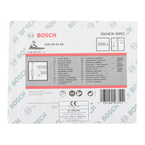 Bosch Chiodo a nastro con testa a D SN34DK 80RG 3,1mm 80mm,  zincato,  scanalato