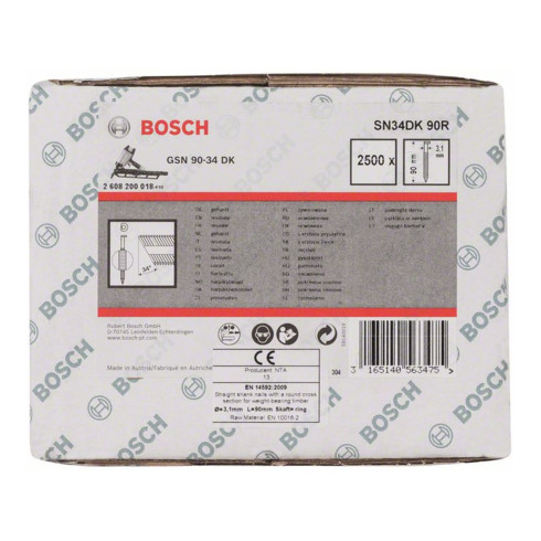 Bosch Chiodo a nastro con testa a D SN34DK 90R 3,1mm 90mm, vuoto,  scanalato