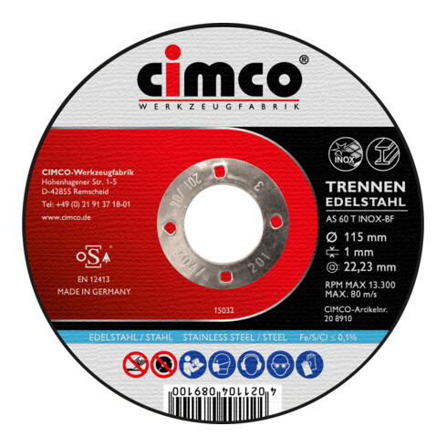 Cimco Korund-Trennscheibe Inox D=115mm 208910