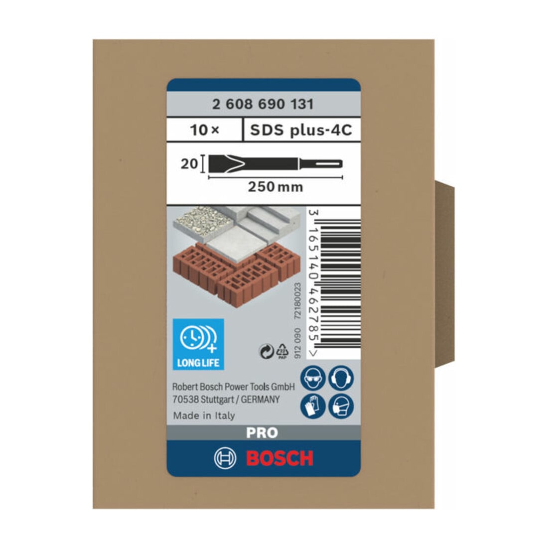 Ciseau plat Bosch avec support SDS-plus, 20 x 250 mm