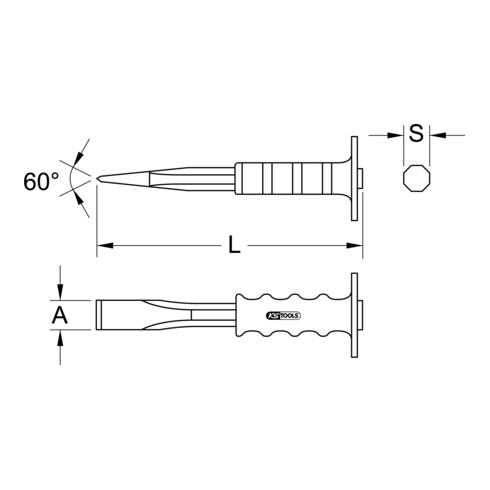 KS Tools Burin de maçon avec poignée de protection des mains, 8 tranchants