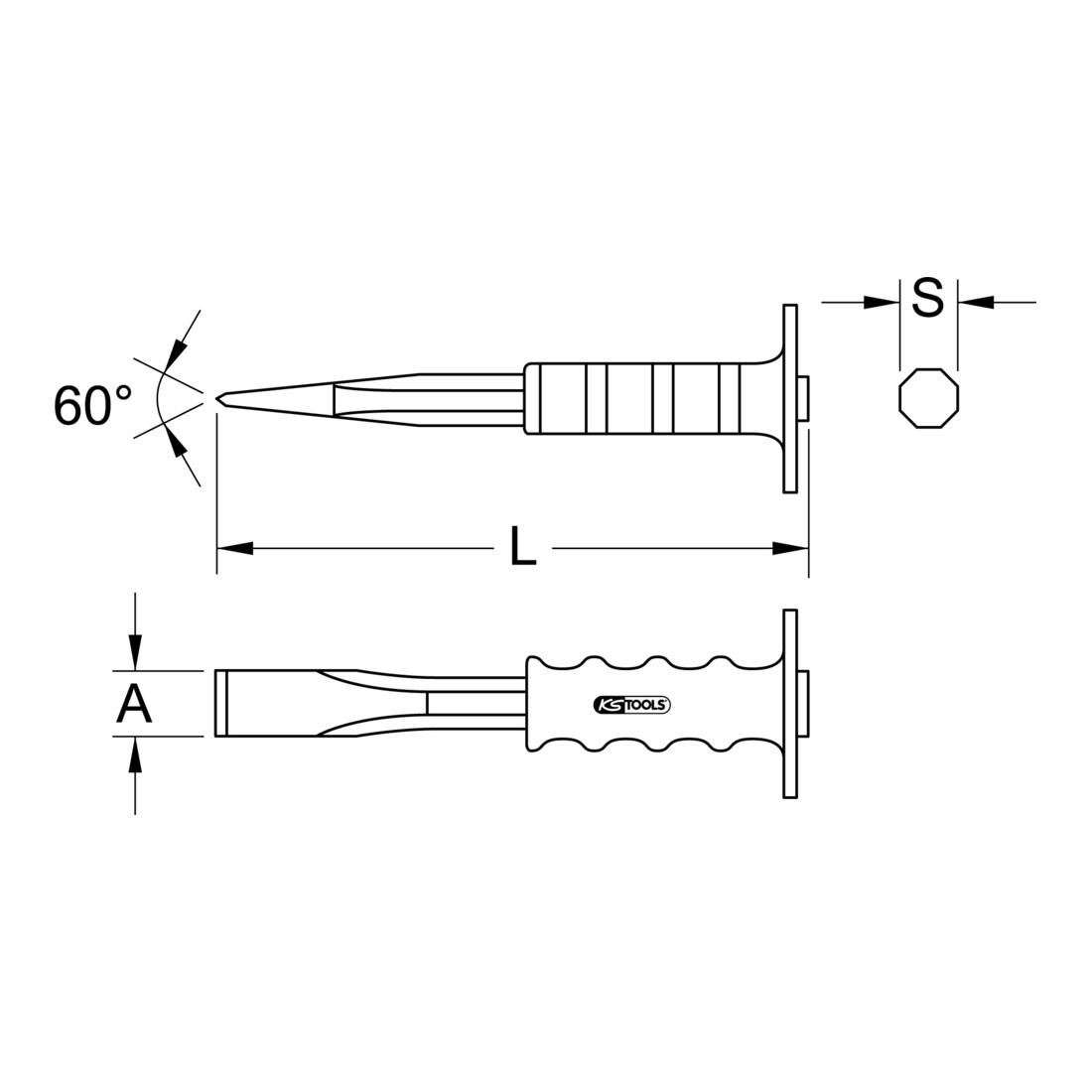 KS Tools Burin de maçon avec poignée de protection des mains, 8 tranchants