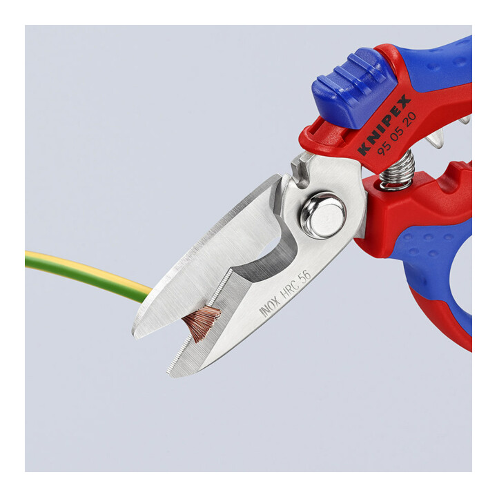 Ciseaux d'électricien Knipex avec poignée bimatière et coupe-fil, longueur totale : 160mm