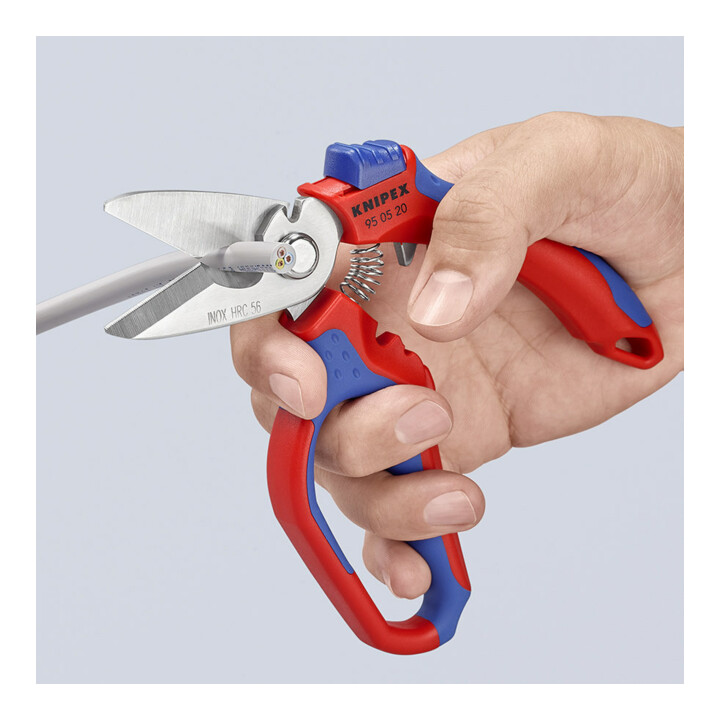 Ciseaux d'électricien Knipex avec poignée bimatière et coupe-fil, longueur totale : 160mm
