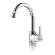 Clage Mitigeur monocommande pour évier EAK pivotant, bec tube 20 cm, chrome, sans pression-3
