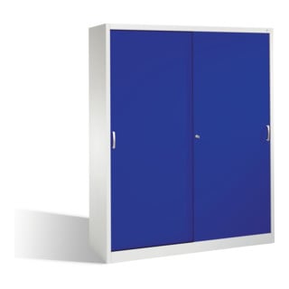 C+P Armoire à dossiers Acurado avec portes coulissantes, 2 x 5 hauteurs de classeurs, H1950×I1600×P500 mm, façade Lapisblau, corps gris clair