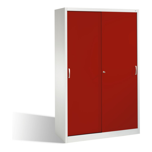 Classeur C+P Acurado avec portes coulissantes 5 hauteurs de dossiers Façade Corps rouge rubis Gris clair