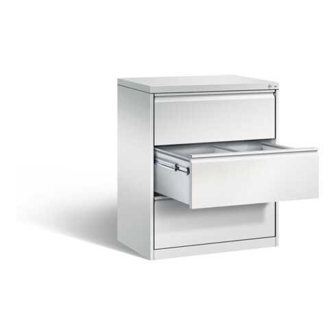 Classeur C+P Acurado pour dossiers suspendus DIN A4, 3 tiroirs, deux voies Avant Corps gris clair Corps gris clair Gris clair